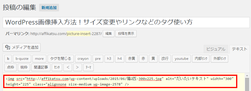 Wordpress画像挿入方法 サイズ変更やリンクタグの使い方は アフィカツ 共働きイクメンパパのブログで脱サラ物語